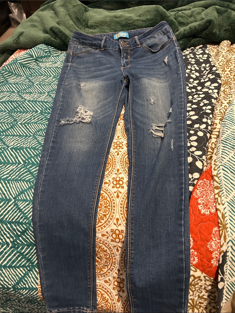 Wax Jean Skinny Distressed Blue Denim